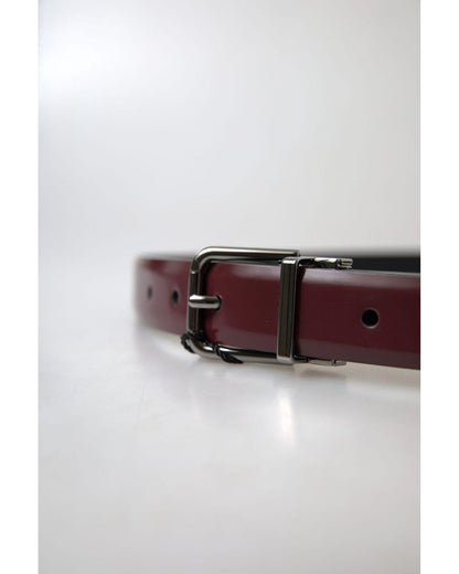 Dolce & Gabbana Men's Bordeaux Leather Silver Metal Buckle Belt - 95 cm