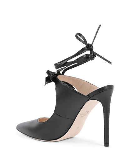 Pointed Toe Leather Mule with Bow and Stiletto Heel - 37 EU