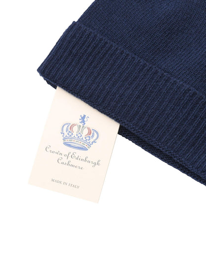 Crown of Edinburgh Cashmere Women's Cashmere Womens Classic Beanie in Blue - One Size