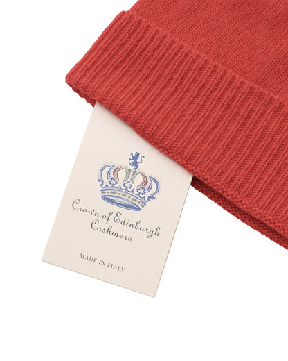 Crown of Edinburgh Cashmere Women's Luxury Cashmere Womens Beanie Hat in Red - One Size