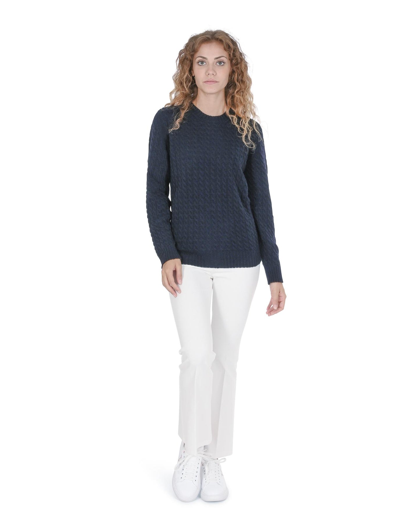 Crown of Edinburgh Cashmere Women's Cashmere Round Neck Womens Sweater in Navy blue - 40 EU