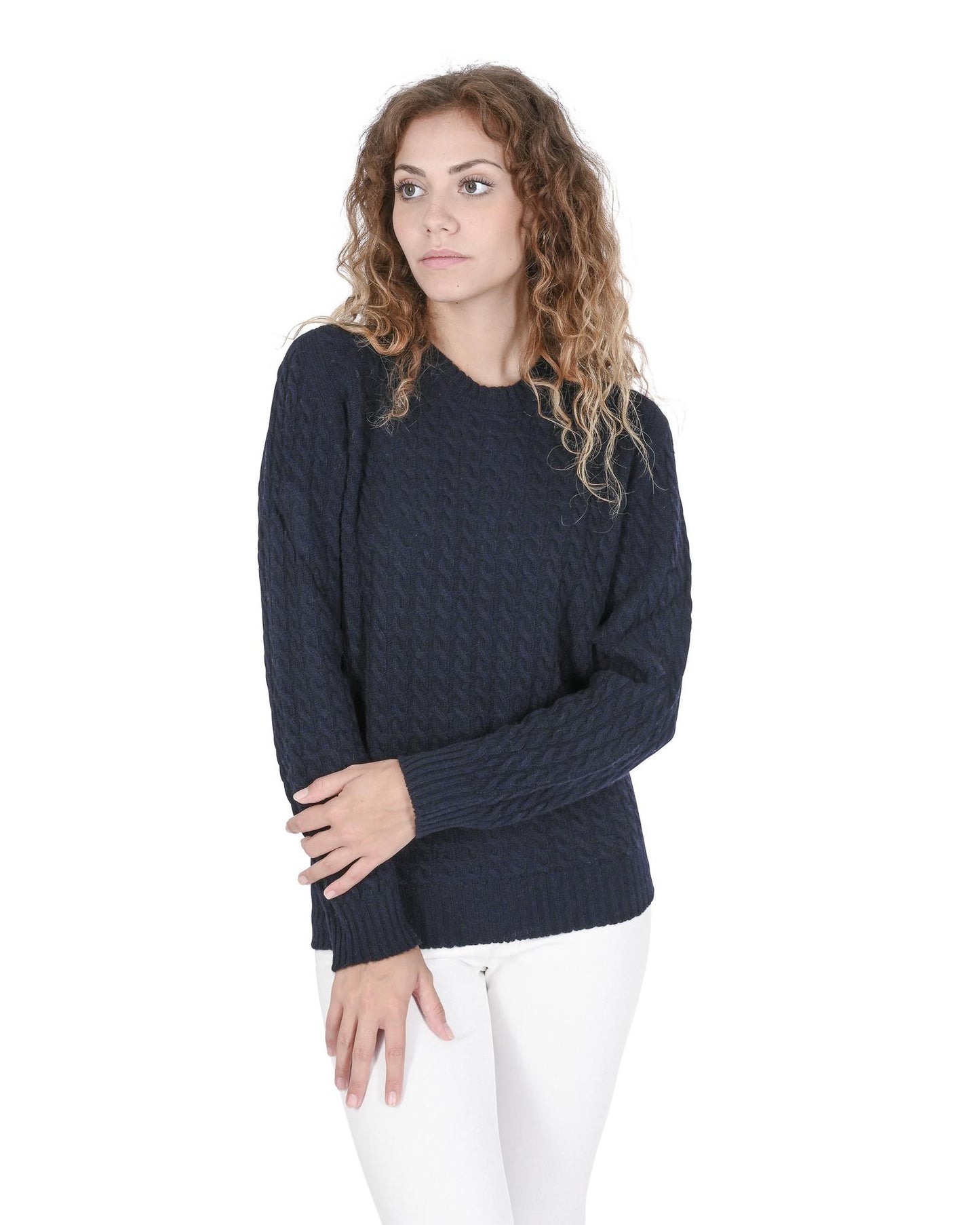 Crown of Edinburgh Cashmere Women's Cashmere Round Neck Womens Sweater in Navy blue - 44 EU