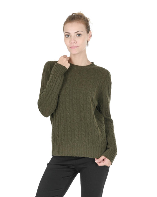 Crown of Edinburgh Cashmere Women's Cashmere Womens Round Neck Sweater in Khaki - 40 EU