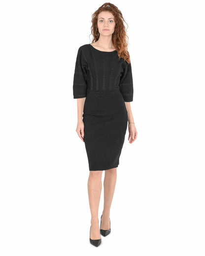 Hugo Boss Women's Black Knit Dress with Metallic Detail in Black - M