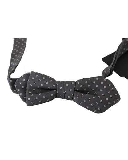 DOLCE & GABBANA Exclusive Gray Circles Pattern Silk Bow Tie One Size Men