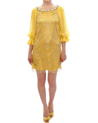 Yellow Lace Crystal Sheath Dress by Dolce & Gabbana 38 IT Women
