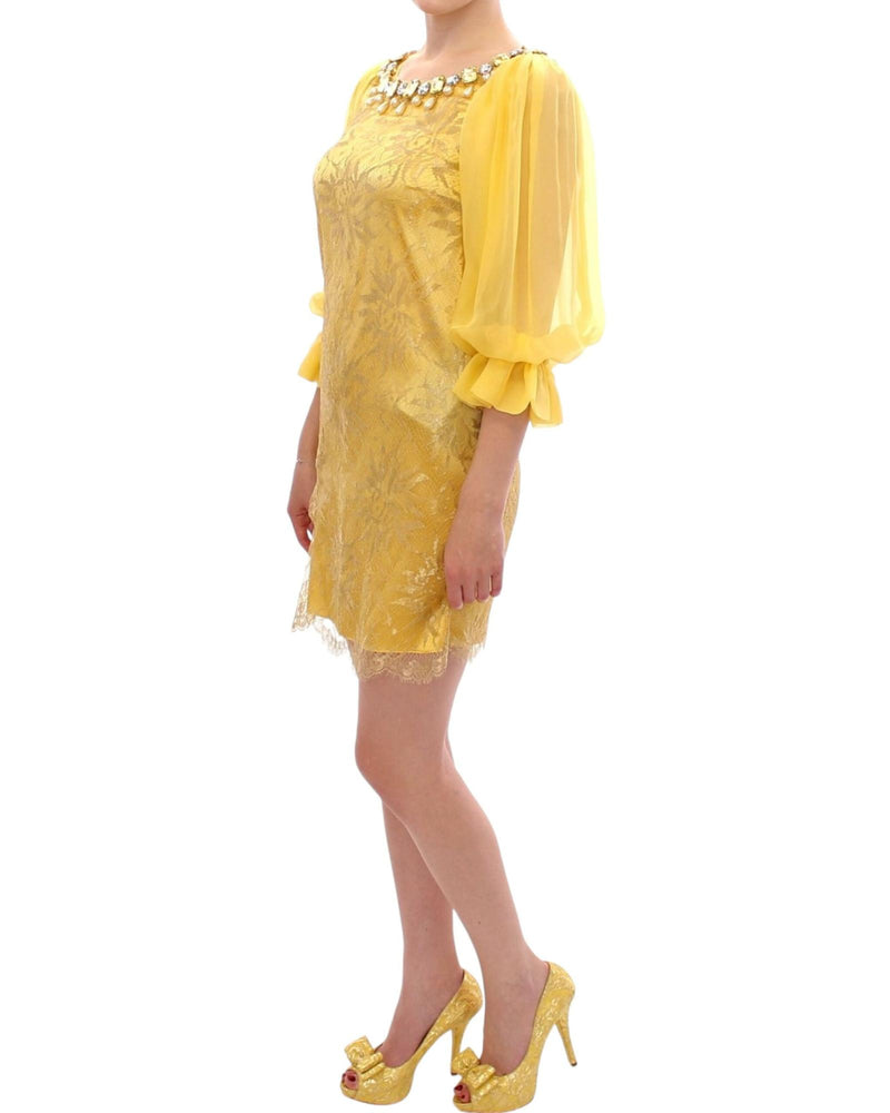 Yellow Lace Crystal Sheath Dress by Dolce & Gabbana 38 IT Women