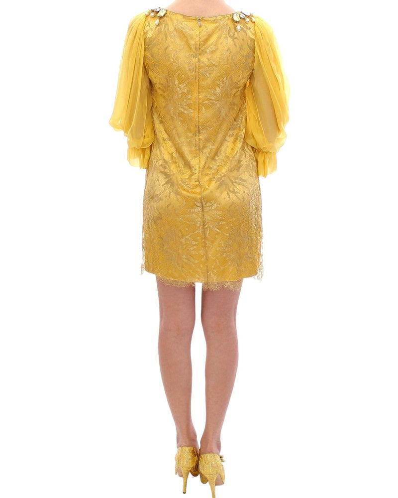 Yellow Lace Crystal Sheath Dress by Dolce & Gabbana 38 IT Women