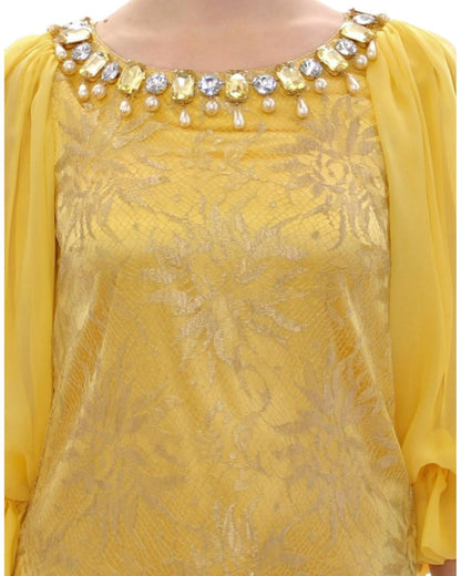 Yellow Lace Crystal Sheath Dress by Dolce & Gabbana 38 IT Women