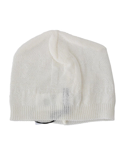 Costume National Men's Beanie White Wool Blend Branded Hat - One Size