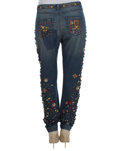 Enchanted Sicily Crystal Heart Roses Boyfriend Fit Jeans 38 IT Women