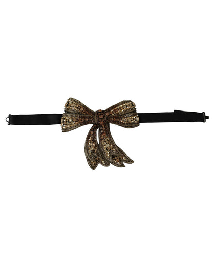 Dolce & Gabbana Gold-Tone Silk Rhinestone Bow Tie One Size Women