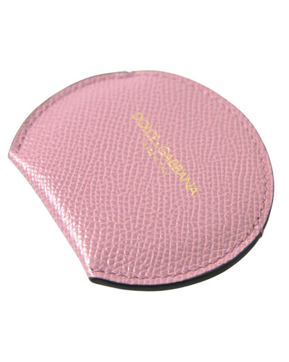 Dolce & Gabbana Women's Pink Calfskin Leather Round Logo Print Hand Mirror Holder - One Size