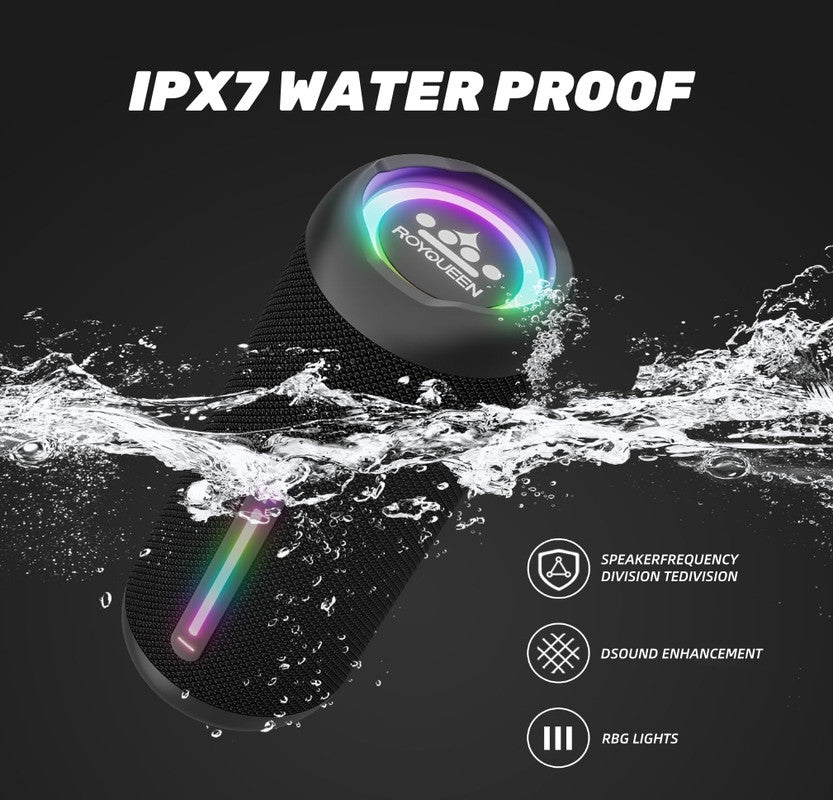 ROYQUEEN Bluetooth Speaker with LED Light,Portable bluetooth speaker with IPX7 Waterproof, Bluetooth 5.3, 20H Battery Life, 360° HD Stereo Sound