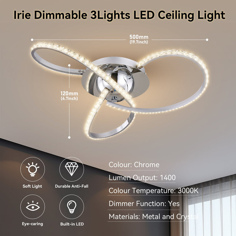 Irie Dimmable 3 Lights LED Ceiling Light - Chrome