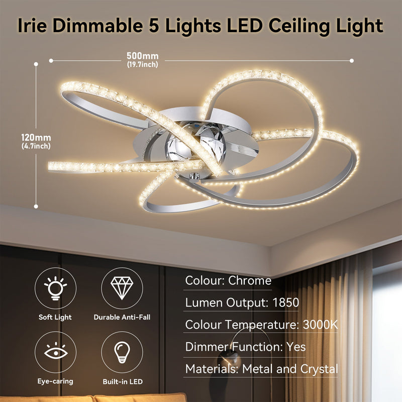 Irie Dimmable 5 Lights LED Ceiling Light - Chrome