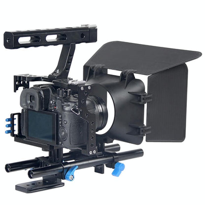 Video Camera Cage Stabilizer Kit With Matte Box & Follow Focus For Panasonic Lumix Dmc-Gh4 & G7 / Sony A7 Series