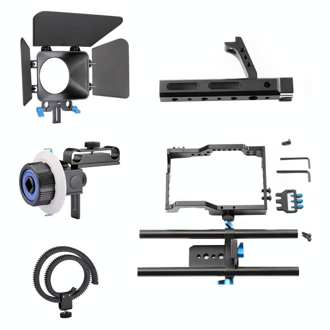 Video Camera Cage Stabilizer Kit With Matte Box & Follow Focus For Panasonic Lumix Dmc-Gh4 & G7 / Sony A7 Series