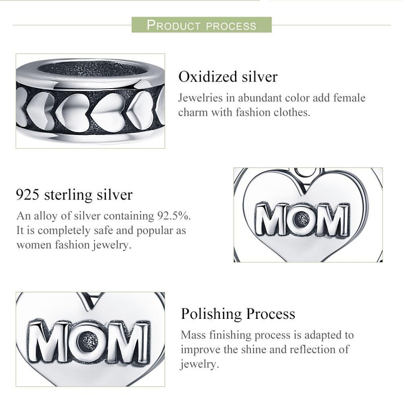 925 Sterling Silver Mothers Love Bead For Diy Bracelet Perfect Mother'S Day Gift Style - Bead