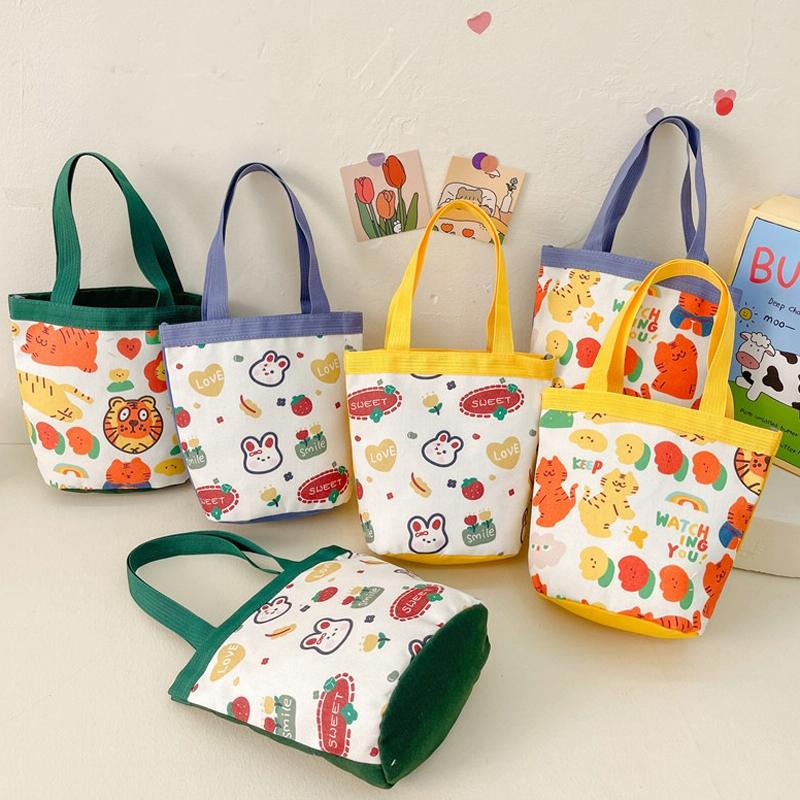 Cartoon Graffiti Bento Bag - Cute Canvas Handbag - Model 1 Green