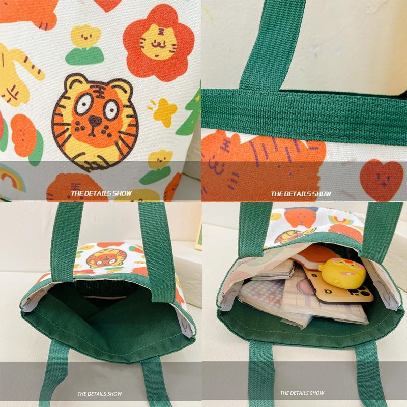 Cartoon Graffiti Bento Bag - Cute Canvas Handbag - Model 1 Green