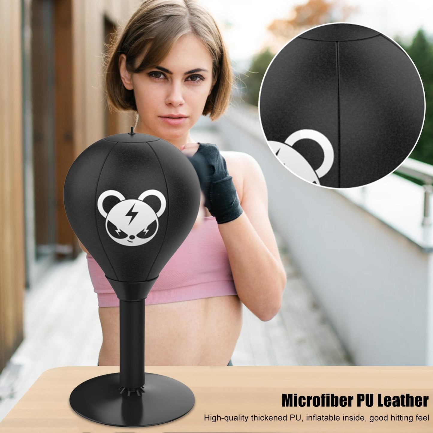 Desktop Speed Ball For Boxing Training - Bear Design With Gloves & Pump - Bear+Pump