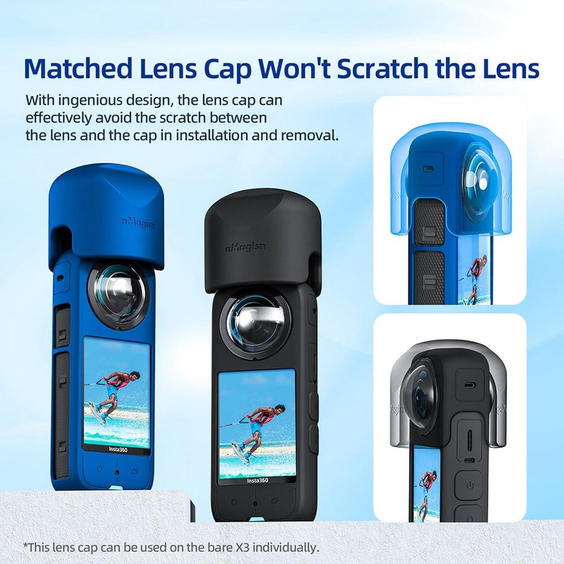 Amagisn Silicone Protective Cover for Insta360 X3 Body - Body+Lens Case (Black)