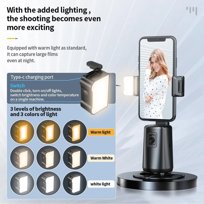 Auto Tracking Gimbal Stabilizer with Fill Light and Selfie Stick - 360 Degree Rotation - A200 Set 1