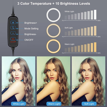 Usb 3 Modes Dimmable Led Ring Light with Tripod Holder and Cold Shoe Ball Head - 4.7 Inch Diameter