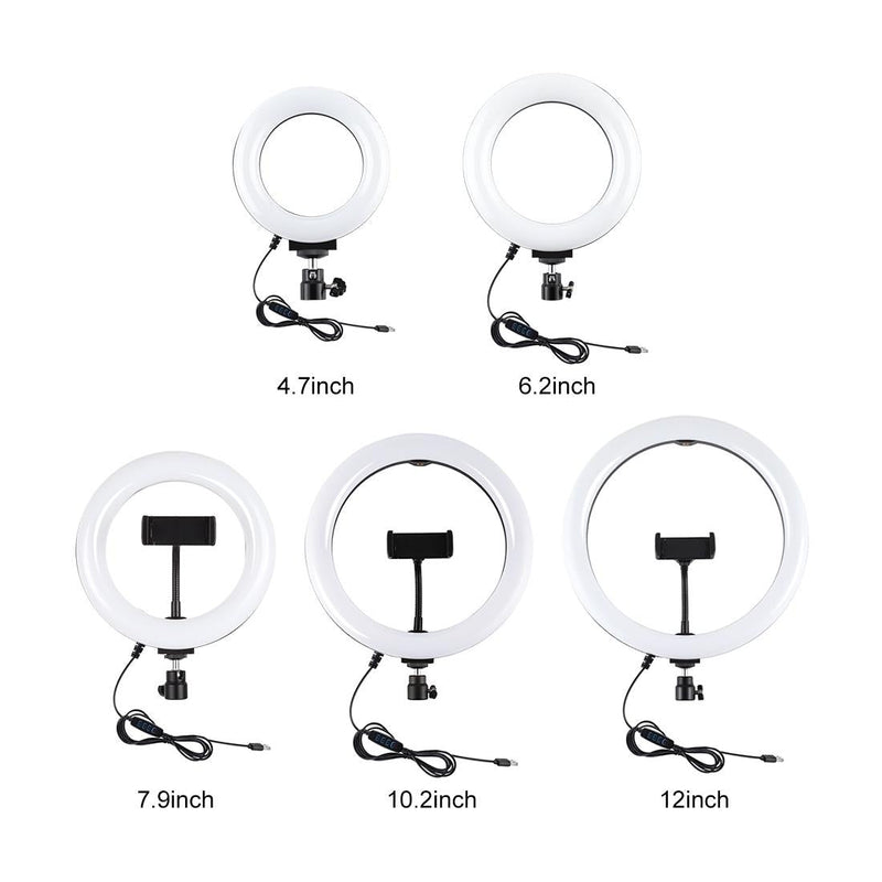 Usb 3 Modes Dimmable Led Ring Light with Tripod Holder and Cold Shoe Ball Head - 4.7 Inch Diameter