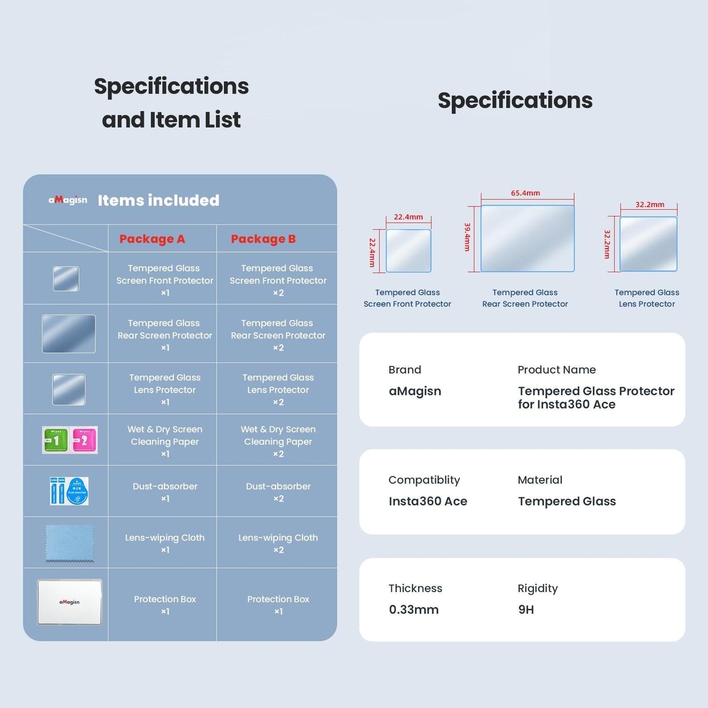 Tempered Film Protective Stickers for Insta360 Ace Amagisn Sports Camera - 6 In 1