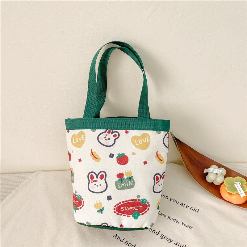 Cartoon Graffiti Bento Bag - Cute Canvas Handbag - Model 2 Green
