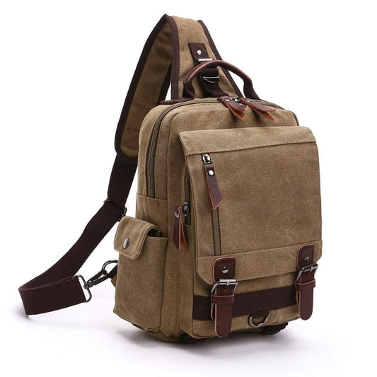 Khaki Canvas Chest Bag For Outdoor Travel Messenger Style