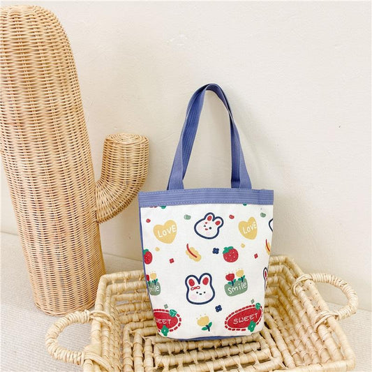 Cartoon Graffiti Bento Bag - Cute Canvas Handbag - Model 1 Blue