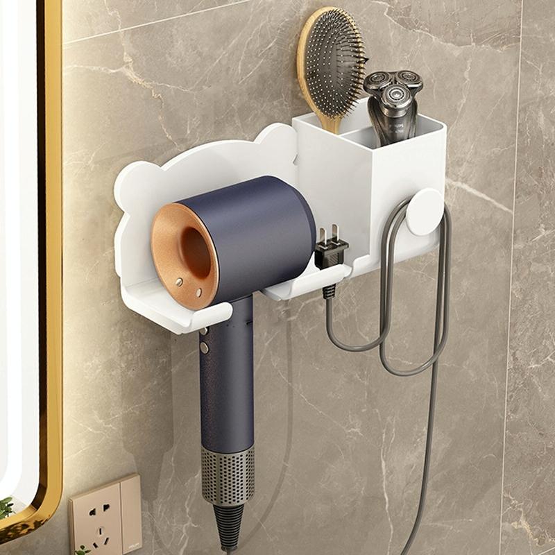Wall Mounted Holder For Dyson Hair Dryer Bathroom Storage Rack Simple Black - Simple Gray
