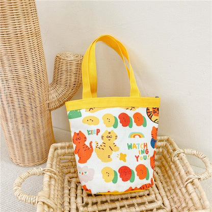 Cartoon Graffiti Bento Bag - Cute Canvas Handbag - Model 2 Blue