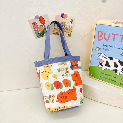 Cartoon Graffiti Bento Bag - Cute Canvas Handbag - Model 2 Blue