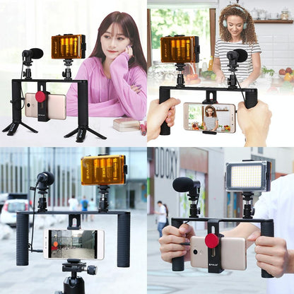 4-In-1 Vlogging Kit With Led Light Microphone Tripod And Stabilizer