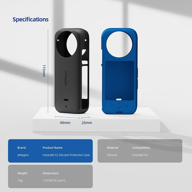 Amagisn Silicone Protective Cover for Insta360 X3 Body - Lens Case (Black)