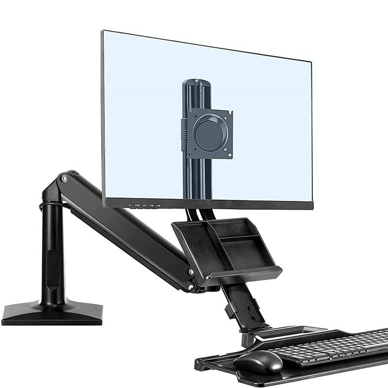 Ergonomic 19-27 Inch Monitor Holder with Foldable Keyboard Tray Full Motion Sit-stand Workstation