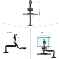 Ergonomic 19-27 Inch Monitor Holder with Foldable Keyboard Tray Full Motion Sit-stand Workstation