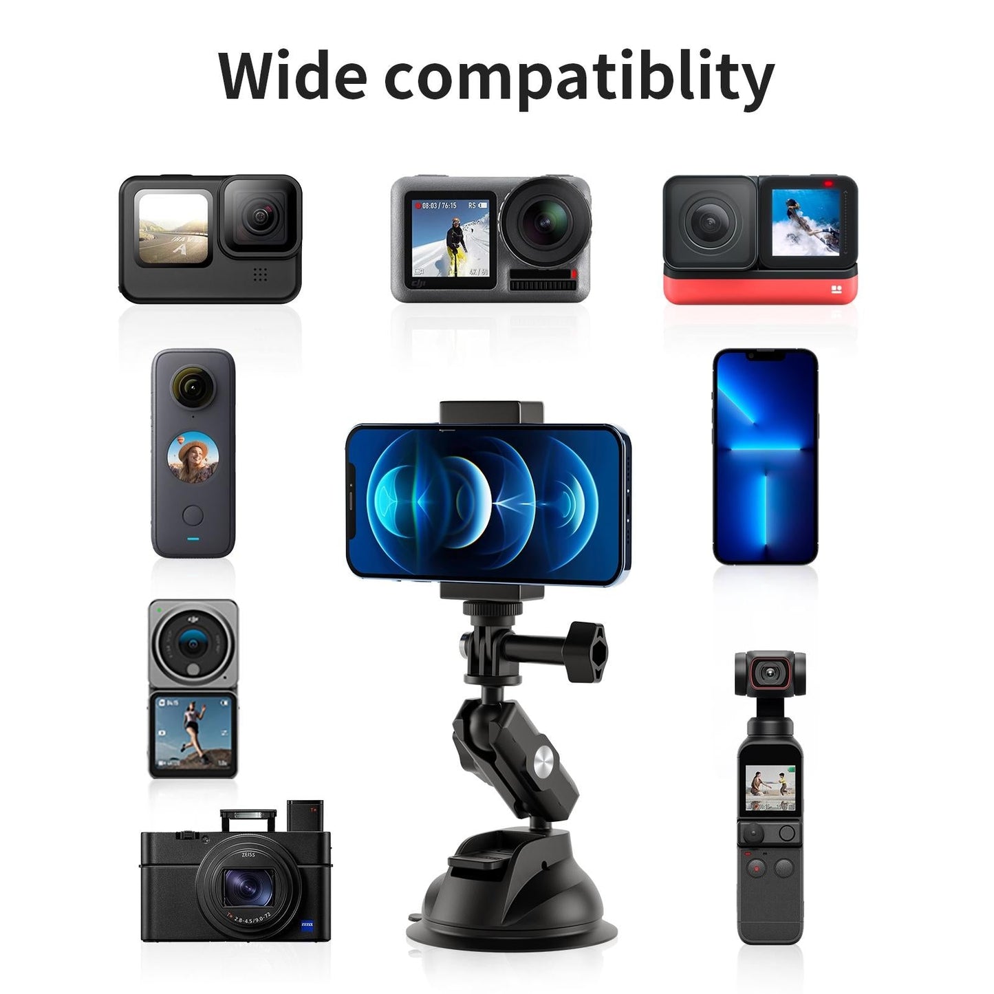 Adjustable 360 Degree Suction Cup For Car Action Cameras