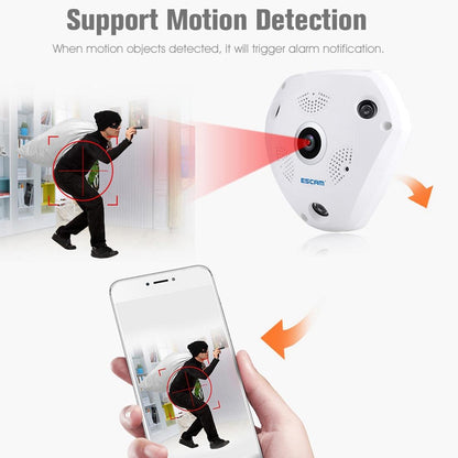 360 Degree Fisheye Lens Wifi Ip Camera With Motion Detection & Night Vision - Shark 960P