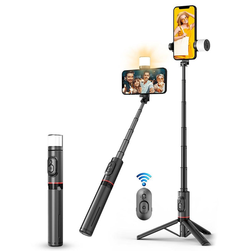 Rotatable Bluetooth Selfie Stick with Fill Light and Remote Control