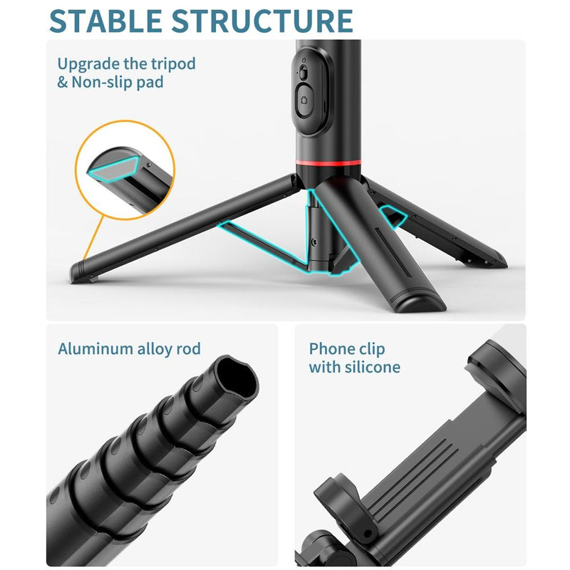 Rotatable Bluetooth Selfie Stick with Fill Light and Remote Control