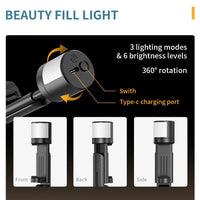 Rotatable Bluetooth Selfie Stick with Fill Light and Remote Control