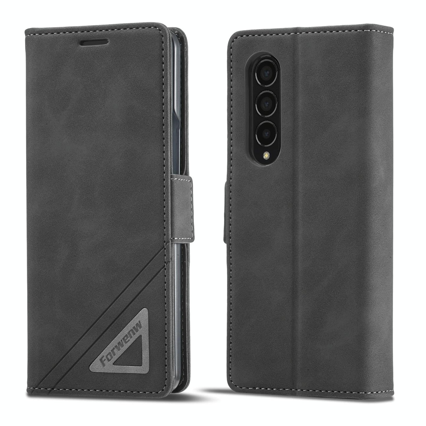 For Samsung Galaxy Z Fold4 5G Leather Dual Side Buckle Phone Cover - Black