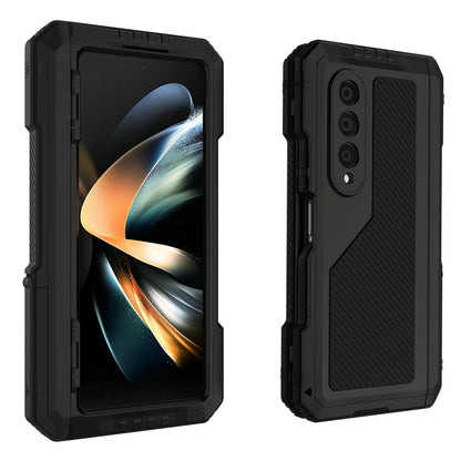 For Samsung Galaxy Z Fold4 5G Waterproof Metal Phone Case With Folding Holder - Black