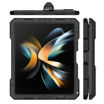 For Samsung Galaxy Z Fold4 5G Waterproof Metal Phone Case With Folding Holder - Black