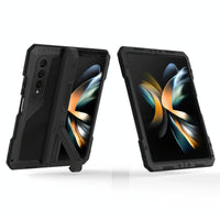 For Samsung Galaxy Z Fold4 5G Waterproof Metal Phone Case With Folding Holder - Black